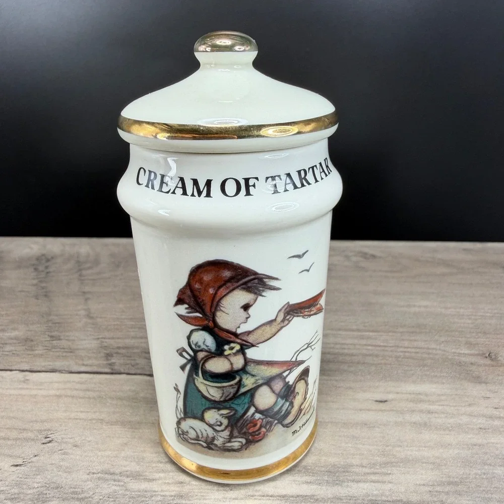 Vintage 1987 MJ Hummel Cream of Tartar Spice Jar ARS AG Gold Trim Ceramic Japan